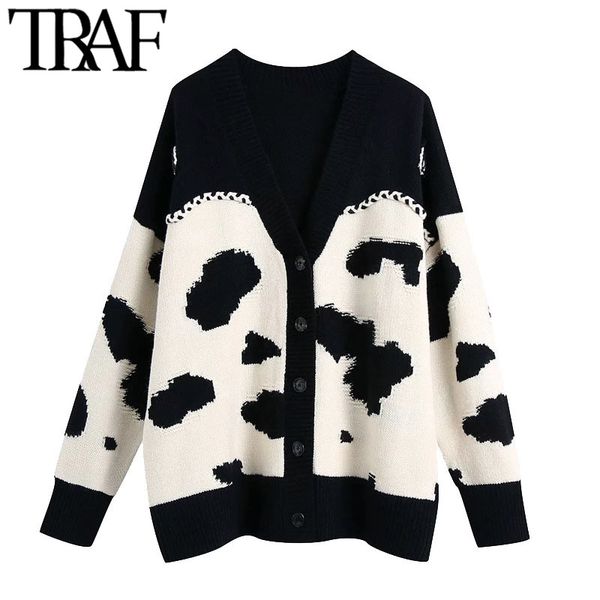 traf women fashion oversized animal knitted cardigan sweater vintage v neck long sleeve female outerwear chic 210415, White;black
traf women fashion oversized animal knitted cardigan sweater vintage v neck long sleeve female outerwear chic 210415, White;black