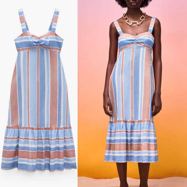 za striped linen long summer dress women sleeveless straps backless ruching dresses chic elastic ruffle hem party dress 210602, Black;gray
za striped linen long summer dress women sleeveless straps backless ruching dresses chic elastic ruffle hem party dress 210602, Black;gray