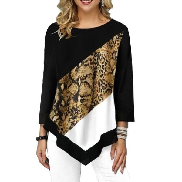 women's blouses & shirts women blouse stylish o neck 3/4 sleeve irregular hem leopard patchwork woman ladies, White
women's blouses & shirts women blouse stylish o neck 3/4 sleeve irregular hem leopard patchwork woman ladies, White