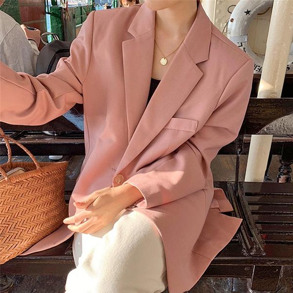 women's suits & blazers korean chic sweet pink blazer women simple loose casual all match autumn 2021 suit coat office laies elegant so, White;black
women's suits & blazers korean chic sweet pink blazer women simple loose casual all match autumn 2021 suit coat office laies elegant so, White;black