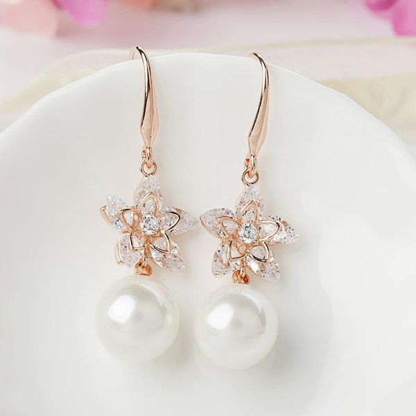 earrings zircon style women's exquisite jewelry pearl stud, Golden;silver 
earrings zircon style women's exquisite jewelry pearl stud, Golden;silver