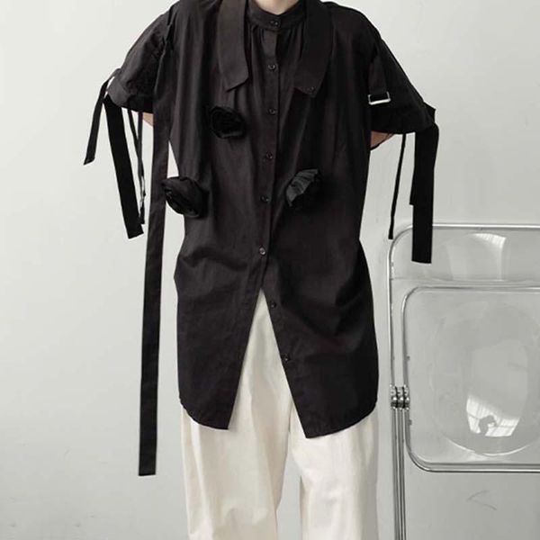 mens casual shirts wear niche three-dimensional flower short sleeve asymmetric ribbon shirt for male high street large size, White;black
mens casual shirts wear niche three-dimensional flower short sleeve asymmetric ribbon shirt for male high street large size, White;black