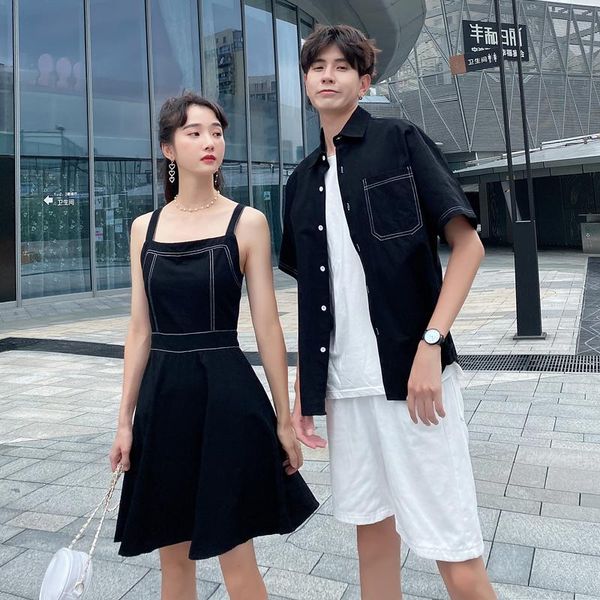 women's t-shirt couples wear summer strap checkered dress son men's shirts clothing clothes, White
women's t-shirt couples wear summer strap checkered dress son men's shirts clothing clothes, White