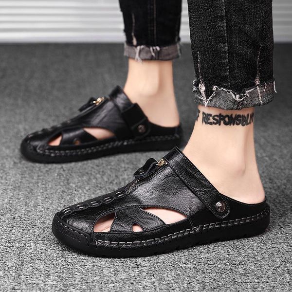 sandals genuine leather men shoes handmade sewing mens summer chaussure homme big size 48, Black
sandals genuine leather men shoes handmade sewing mens summer chaussure homme big size 48, Black