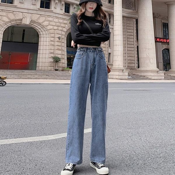 women's jeans high waist straight casual denim pants 2021 distressed fashion classic female vintage trousers streetwear, Blue
women's jeans high waist straight casual denim pants 2021 distressed fashion classic female vintage trousers streetwear, Blue