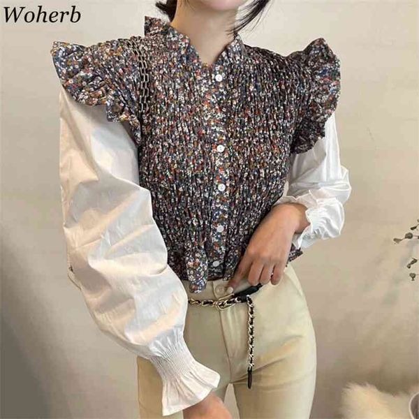 korean chic retro stand collar floral print patchwork ruffle blouse elegant puff sleeve shirt women pleated crop 210519, White
korean chic retro stand collar floral print patchwork ruffle blouse elegant puff sleeve shirt women pleated crop 210519, White