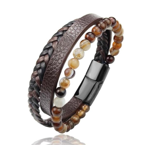 charm bracelets luxury classic multi-layer style brown beads bracelet stainless steel men's leather with magnet clasp for jewelry, Golden;silver
charm bracelets luxury classic multi-layer style brown beads bracelet stainless steel men's leather with magnet clasp for jewelry, Golden;silver