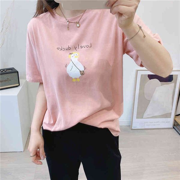 women's t-shirt 100% cotton lovely duck cartoon print woman t-shirts round neck loose casual summer t-shirt womens short sleeve to, White
women's t-shirt 100% cotton lovely duck cartoon print woman t-shirts round neck loose casual summer t-shirt womens short sleeve to, White