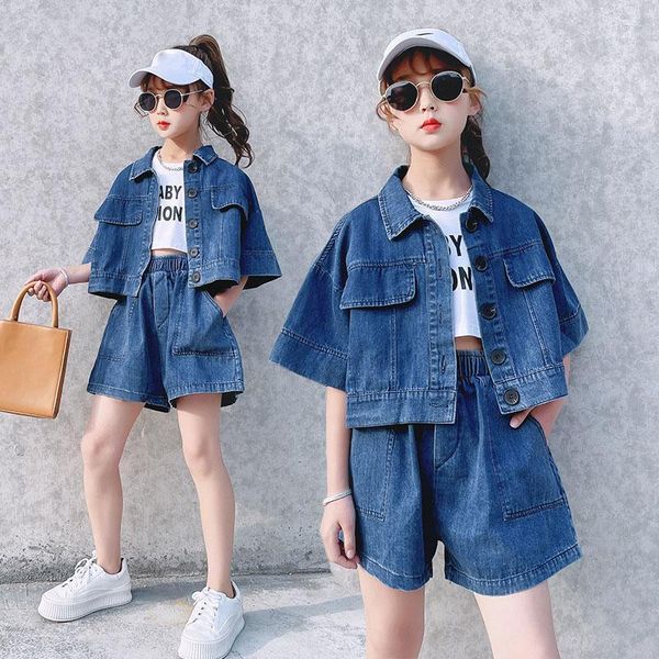 blue denim coats girls summer clothing sets kids 2 pcs short sleeve jackets teenage jeans shorts children casual outfits, White
blue denim coats girls summer clothing sets kids 2 pcs short sleeve jackets teenage jeans shorts children casual outfits, White