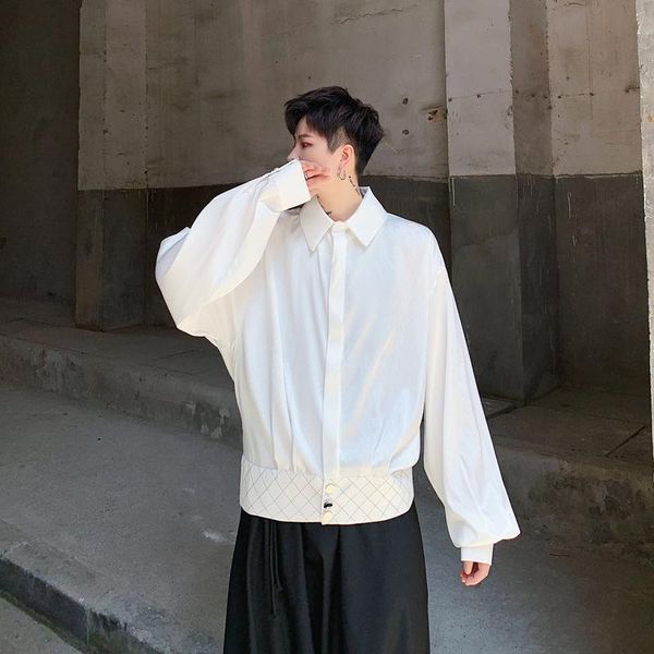 men's casual shirts men bat long sleeve loose vintage fashion white shirt coat male streetwear short style party dress stage clothing, White;black
men's casual shirts men bat long sleeve loose vintage fashion white shirt coat male streetwear short style party dress stage clothing, White;black