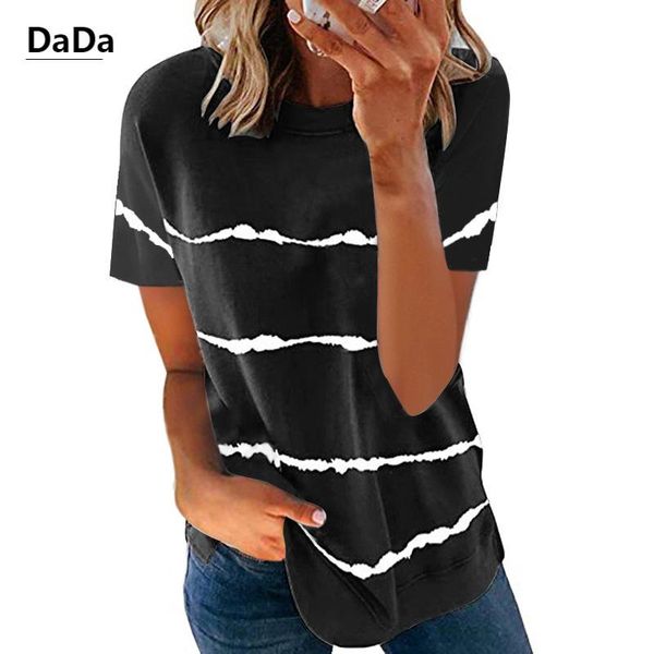 women's t-shirt 2021 summer fashion tie-dye printed striped loose short sleeve casual plus size, White
women's t-shirt 2021 summer fashion tie-dye printed striped loose short sleeve casual plus size, White