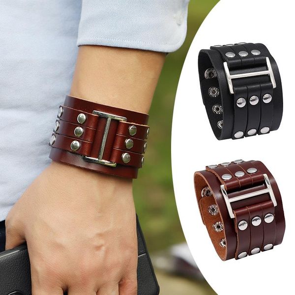 tennis fashion wide genuine leather bracelet for men brown cuff bracelets & bangle wristband vintage punk male jewelry gift, Golden;silver
tennis fashion wide genuine leather bracelet for men brown cuff bracelets & bangle wristband vintage punk male jewelry gift, Golden;silver