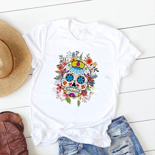 summer skull flower painting women t shirt printed cartoon short sleeve graphic, White
summer skull flower painting women t shirt printed cartoon short sleeve graphic, White
