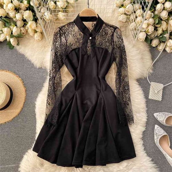 spring see-through lace stitching vestidos female retro improved version cheongsam stand collar slim mini dress c352 210507, Black;gray
spring see-through lace stitching vestidos female retro improved version cheongsam stand collar slim mini dress c352 210507, Black;gray
