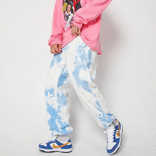 men's jeans retro clouds and sky full letter foam pants mens womens elastic wasit oversize streetwear casual denim trousers, Blue
men's jeans retro clouds and sky full letter foam pants mens womens elastic wasit oversize streetwear casual denim trousers, Blue