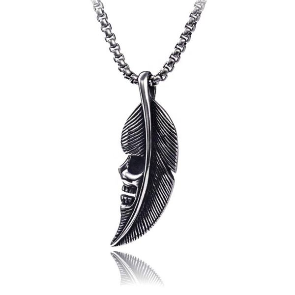 pendant necklaces personality creative retro stainless steel feather skull trendy party men's punk necklace jewelry, Silver
pendant necklaces personality creative retro stainless steel feather skull trendy party men's punk necklace jewelry, Silver