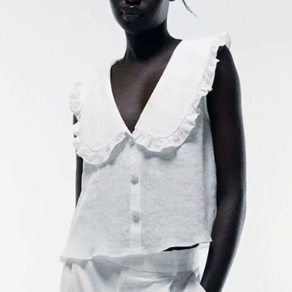 women's blouses & shirts women summer sweet 2021 sleeveless solid linen turn-down collar female elegant casual clothing blusas, White
women's blouses & shirts women summer sweet 2021 sleeveless solid linen turn-down collar female elegant casual clothing blusas, White