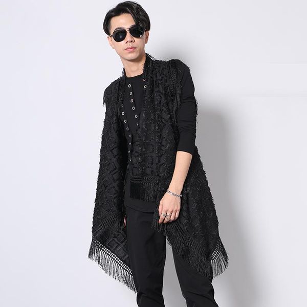 men's vests 2021 clothing personalized medium-long vest all-match sleeveless outerwear fashion mantissas singer costumes, Black;white
men's vests 2021 clothing personalized medium-long vest all-match sleeveless outerwear fashion mantissas singer costumes, Black;white