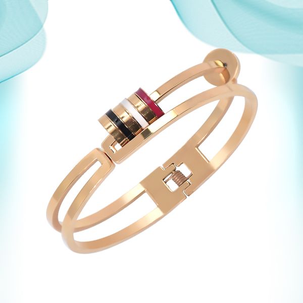 creative stainless steel spring bangle glossy stone men's fashion style personalized hand accessories hollow circle luxury designer jew, Black 
creative stainless steel spring bangle glossy stone men's fashion style personalized hand accessories hollow circle luxury designer jew, Black