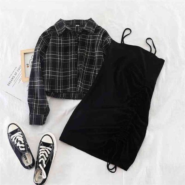 ins female two-piece suit early autumn plaid short shirt jacket + solid suspender skirt dress 210722, White
ins female two-piece suit early autumn plaid short shirt jacket + solid suspender skirt dress 210722, White