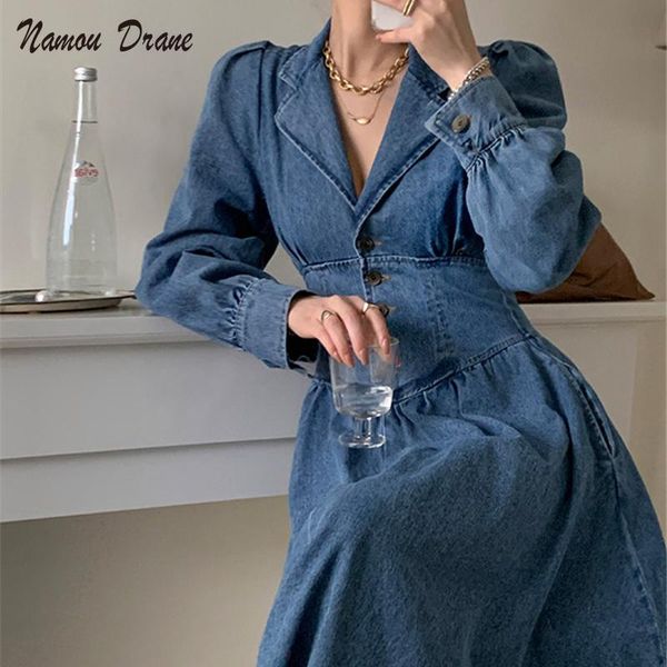 casual dresses korean chic light mature single-breasted slim high-waisted puff sleeve notched big swing denim dress long vintage loose, Black;gray
casual dresses korean chic light mature single-breasted slim high-waisted puff sleeve notched big swing denim dress long vintage loose, Black;gray
