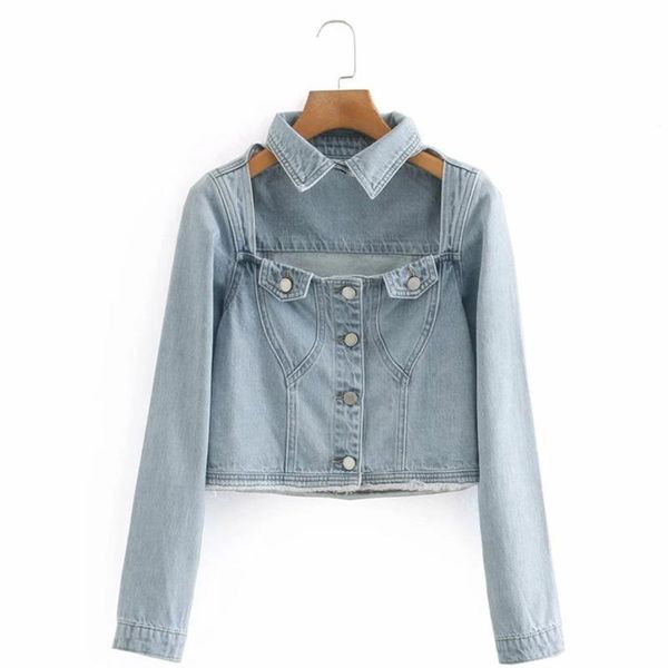 women's jackets sondr crop denim jacket women chest hollow turn-down collar jeans coat autumn slim single breasted streetwear, Black;brown
women's jackets sondr crop denim jacket women chest hollow turn-down collar jeans coat autumn slim single breasted streetwear, Black;brown