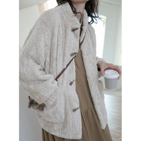 women's fur & faux fashionable street soft waxy plush coat winter versatile 2021 horn button thickened lamb wool short, Black
women's fur & faux fashionable street soft waxy plush coat winter versatile 2021 horn button thickened lamb wool short, Black