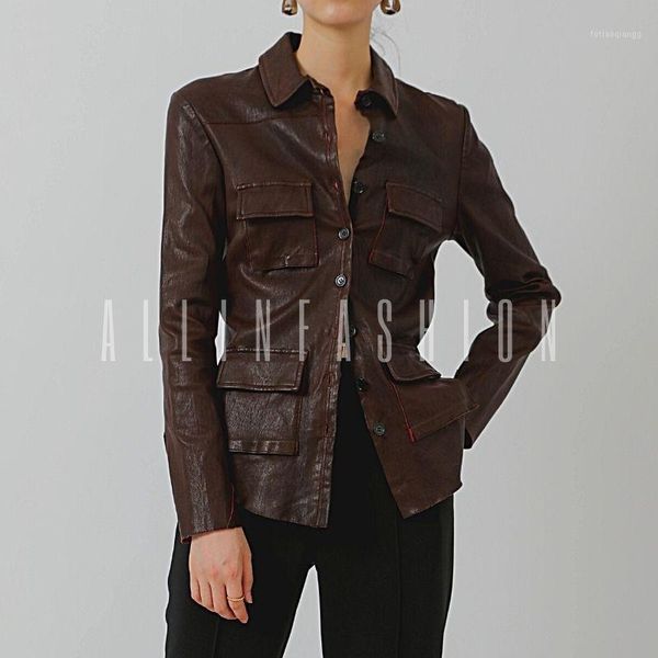 women's jackets leather clothes light stretch neutral 2021 early autumn and winter french water dyed elastic sheepskin shirt coat, Black;brown
women's jackets leather clothes light stretch neutral 2021 early autumn and winter french water dyed elastic sheepskin shirt coat, Black;brown