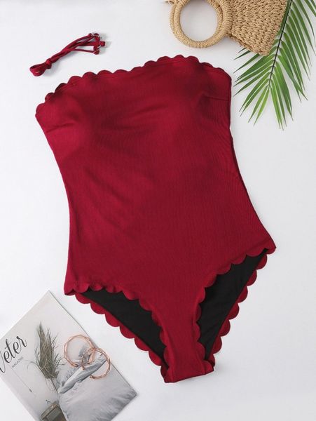 plus scallop trim bandeau one piece swimsuit q4ts#, Black
plus scallop trim bandeau one piece swimsuit q4ts#, Black