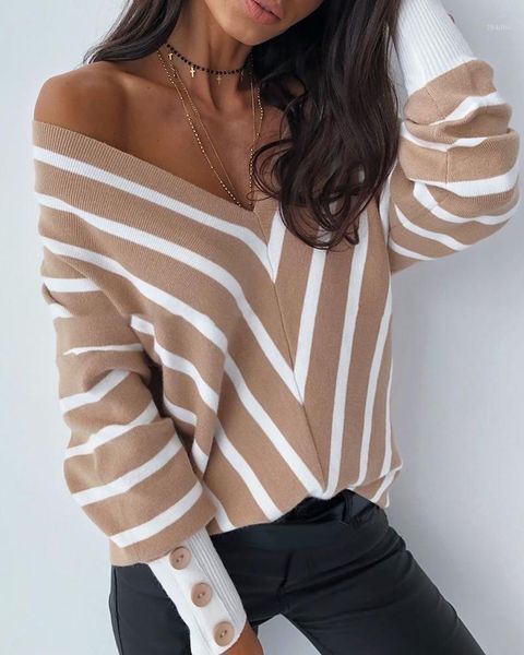 women's sweaters v neck cuff striped casual sweater women loose button winter knitted 2021 warm pullover femme, White;black
women's sweaters v neck cuff striped casual sweater women loose button winter knitted 2021 warm pullover femme, White;black