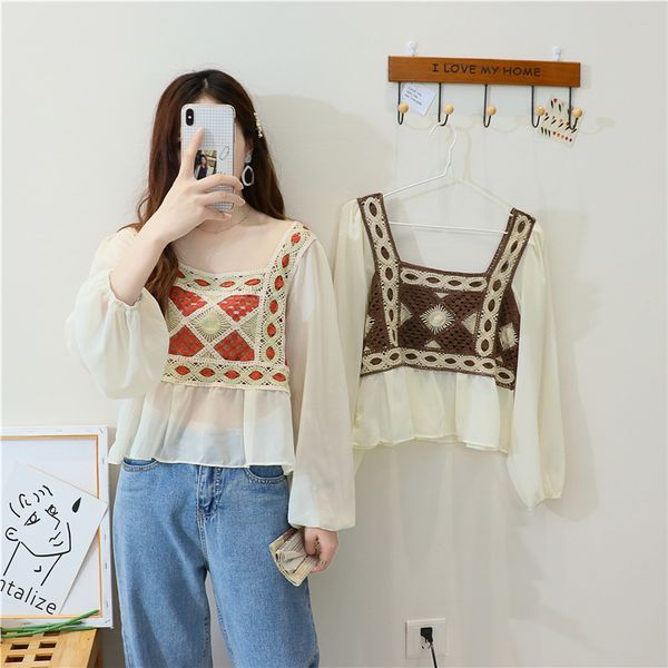women's blouses & shirts french chiffon shirt with a plaid collar, women's long sleeves in lace, short style and spring, t1iy, White
women's blouses & shirts french chiffon shirt with a plaid collar, women's long sleeves in lace, short style and spring, t1iy, White