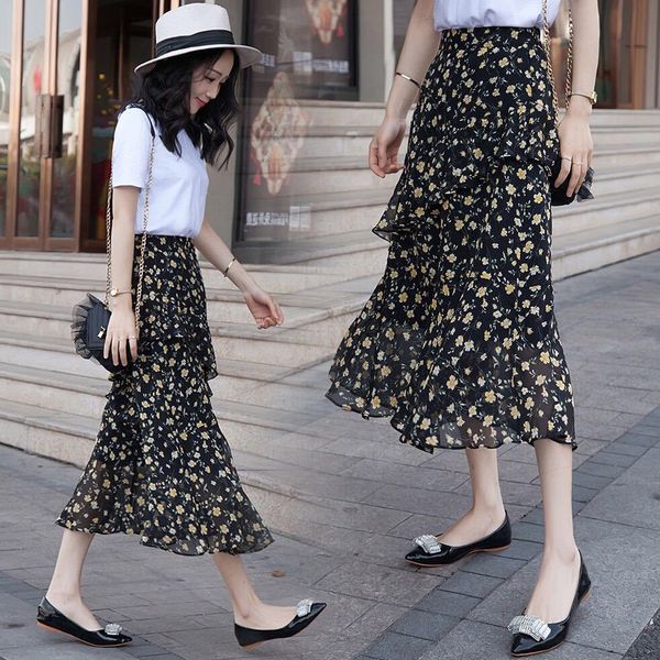 elegant chiffon skirts summer women new floral high waist irregular ruffle black blue mid-calf skirts chic female bohemian skirt 210412
elegant chiffon skirts summer women new floral high waist irregular ruffle black blue mid-calf skirts chic female bohemian skirt 210412
