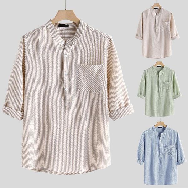 men's casual shirts shirt summer striped printing leisure linen long sleeves stand collar male clothing chemise homme, White;black
men's casual shirts shirt summer striped printing leisure linen long sleeves stand collar male clothing chemise homme, White;black