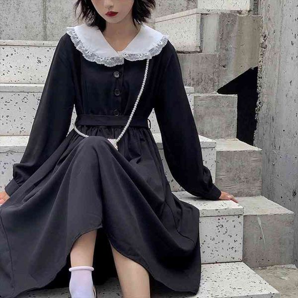 gothic lolita kawaii dress women peter pan collar long sleeve black midi dress lace-up mall goth girls japanese harajuku, Black;gray
gothic lolita kawaii dress women peter pan collar long sleeve black midi dress lace-up mall goth girls japanese harajuku, Black;gray