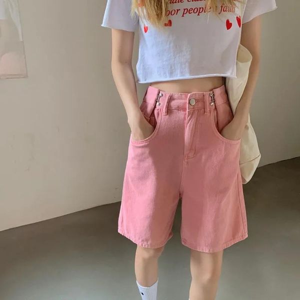 women's jeans pink high waist denim shorts women five-point pants wide legs straight female korean fashion summer streetwear, Blue
women's jeans pink high waist denim shorts women five-point pants wide legs straight female korean fashion summer streetwear, Blue