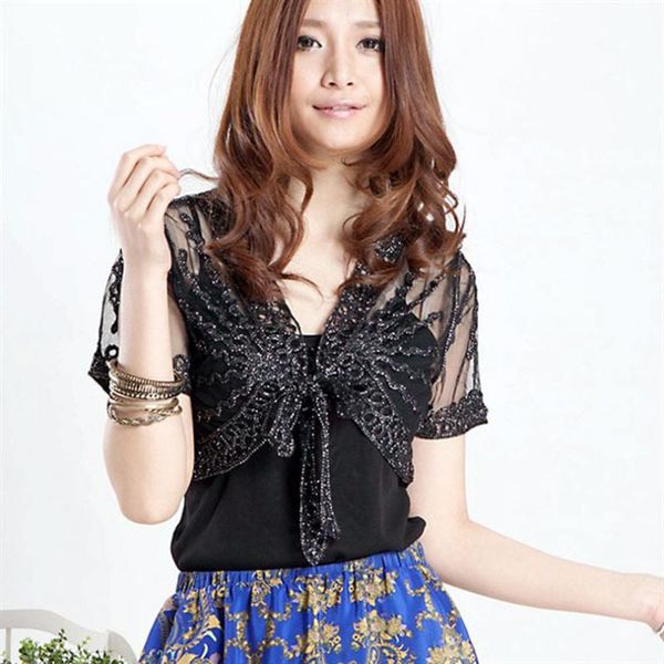 women's sweaters summer women basic coat v-neck short sleeve knitted casual cardigans with belt mesh embroidery lace shrug bolero shawl, White;black
women's sweaters summer women basic coat v-neck short sleeve knitted casual cardigans with belt mesh embroidery lace shrug bolero shawl, White;black