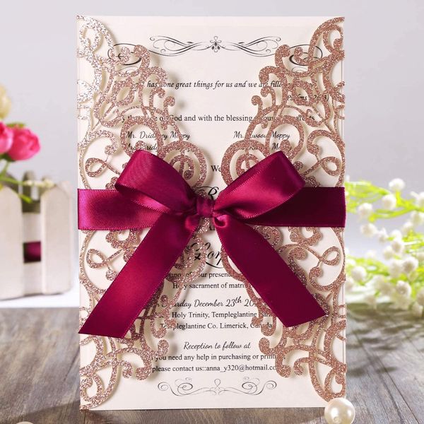 50pcs wedding invitations with ribbon and envelope glitter laser cut lace floral quinceañera invvitation for bridal baby shower engagement b, Black
50pcs wedding invitations with ribbon and envelope glitter laser cut lace floral quinceañera invvitation for bridal baby shower engagement b, Black