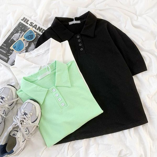 summer casual women 's shirt bubble sleeve button up breasted loose black green white short t-shirt women's polos
summer casual women 's shirt bubble sleeve button up breasted loose black green white short t-shirt women's polos
