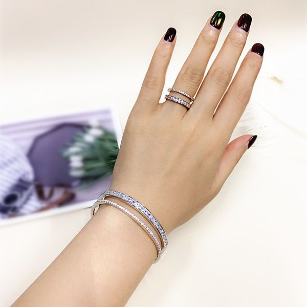 bangles bracelet fashion popular double silver shining diamond 2 row open women's jewelry, Black
bangles bracelet fashion popular double silver shining diamond 2 row open women's jewelry, Black