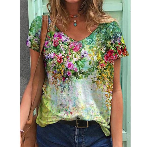 women's t-shirt feitong floral painted t-shirts women ladies v neck all-match short sleeve basic summer streetwear, White
women's t-shirt feitong floral painted t-shirts women ladies v neck all-match short sleeve basic summer streetwear, White