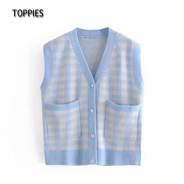 ies vintage plaid knitted waistcoat woman sweater vest with pockets single breasted v-neck jacket female 210412, White;black
ies vintage plaid knitted waistcoat woman sweater vest with pockets single breasted v-neck jacket female 210412, White;black