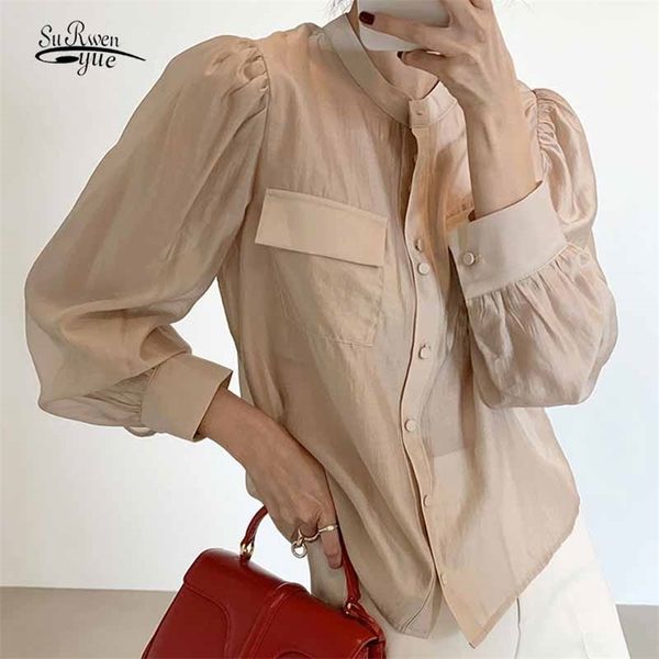 vintage puff sleeve stand collar korea casual autumn fashion single breasted blouse women thin pockets solid shirt 12365 210521, White
vintage puff sleeve stand collar korea casual autumn fashion single breasted blouse women thin pockets solid shirt 12365 210521, White