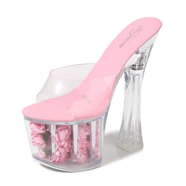 slippers 18cm square heel model super high heels, rose platform shoes, transparent crystal party, Black
slippers 18cm square heel model super high heels, rose platform shoes, transparent crystal party, Black
