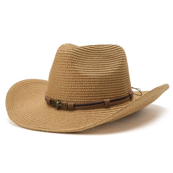wide brim hats cowgirl camel summer straw hat for women men western cowboy lady trendy sun beach cap leather band upf50+, Blue;gray 
wide brim hats cowgirl camel summer straw hat for women men western cowboy lady trendy sun beach cap leather band upf50+, Blue;gray