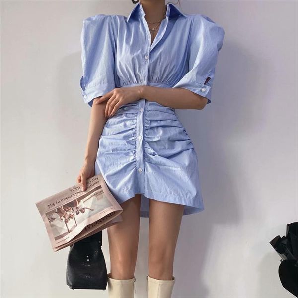 party dresses 2021 women's puff sleeve short shirt dress street trendy slim slimming bag hip pleated ladies clothing, White;black
party dresses 2021 women's puff sleeve short shirt dress street trendy slim slimming bag hip pleated ladies clothing, White;black