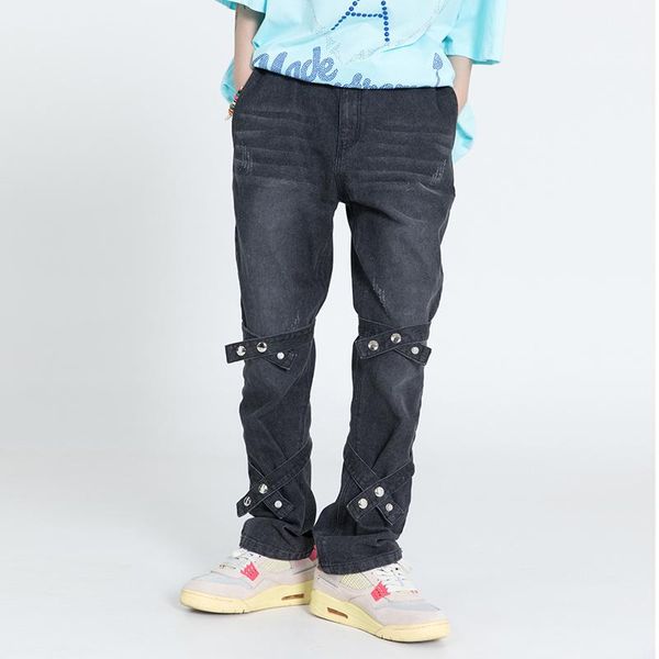 men's jeans washed detachable double strap metal zipper pants mens high street oversize retro ripped casual deninm trousers, Blue
men's jeans washed detachable double strap metal zipper pants mens high street oversize retro ripped casual deninm trousers, Blue