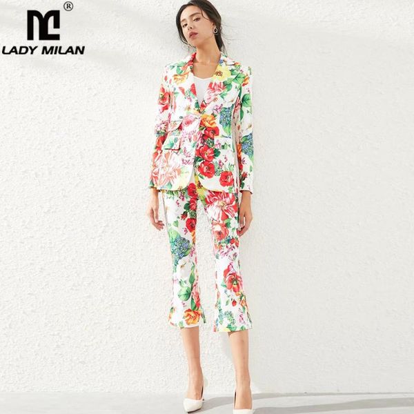 women's runway twinsets notched collar long sleeves printed singer button blazers with floral mid pants fashion two piece sets, White
women's runway twinsets notched collar long sleeves printed singer button blazers with floral mid pants fashion two piece sets, White