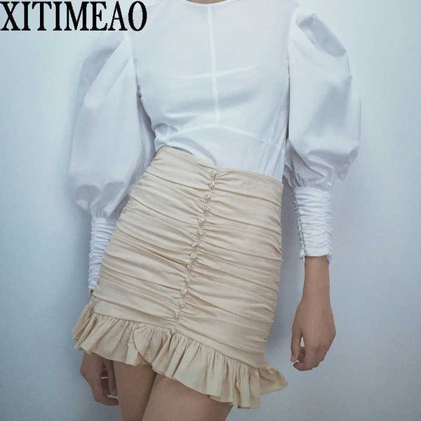 za women chic fashion appliques ruffled pleated mini skirt vintage high waist back zipper female skirts mujer 210602, Black
za women chic fashion appliques ruffled pleated mini skirt vintage high waist back zipper female skirts mujer 210602, Black