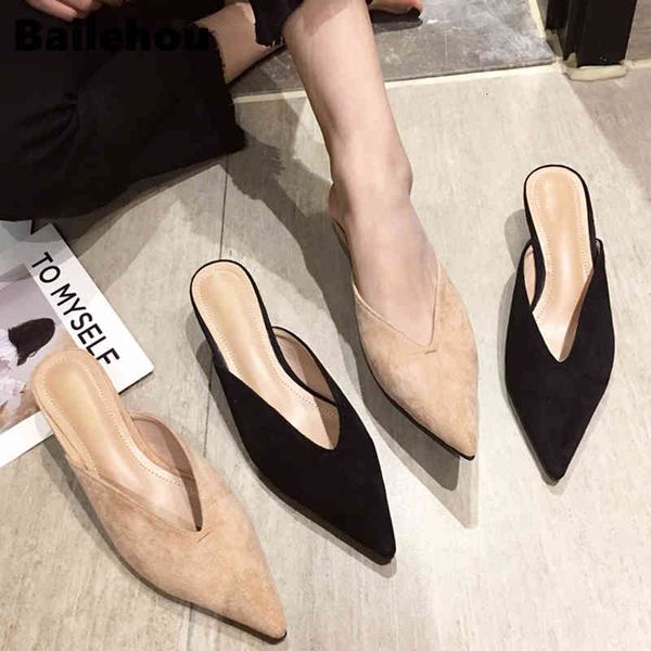 slippers summer flock leather pointed toe women low heel slip on mules outsides ladies slides pumps ns46, Black
slippers summer flock leather pointed toe women low heel slip on mules outsides ladies slides pumps ns46, Black