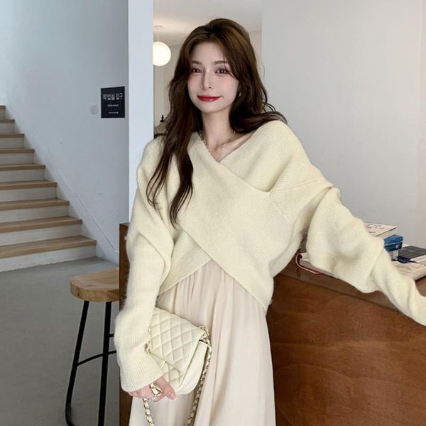 women's sweaters net red off shoulder knitwear spring and autumn 2021 design sense short sweater soft tie top, White;black
women's sweaters net red off shoulder knitwear spring and autumn 2021 design sense short sweater soft tie top, White;black